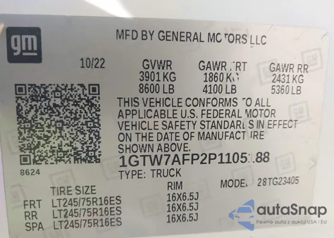 2023 GMC Savana Cargo Rwd 2500 Regular Wheelbase Work Van из США, поврежденный, VIN 1GTW7AFP2P1105188